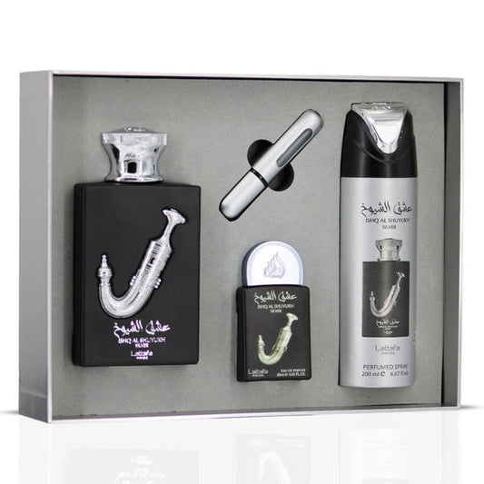 Gift Set Ishq Al Shuyukh Silver - 3 Piece EDP Gift Set by Lattafa Pride